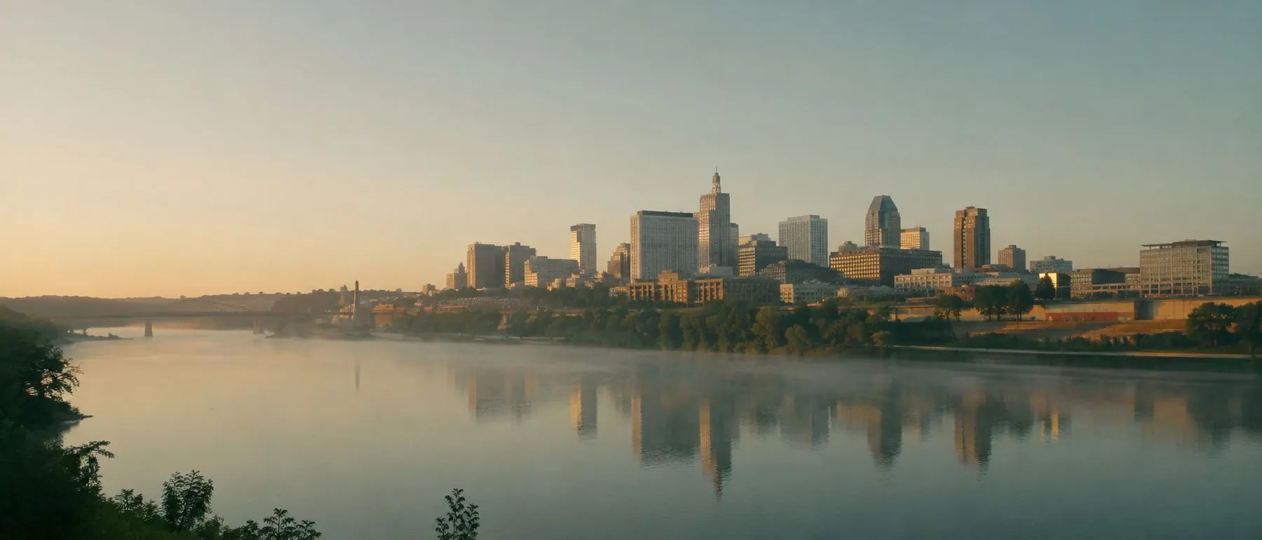 St. Paul, Minnesota skyline at dawn over the Mississippi River